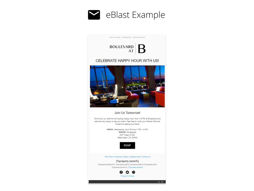 Here's an example of an eBlast Email
